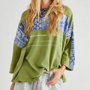 FREE PEOPLE We The Free Happiness In Bloom Tee, Blue Envy, Size Large